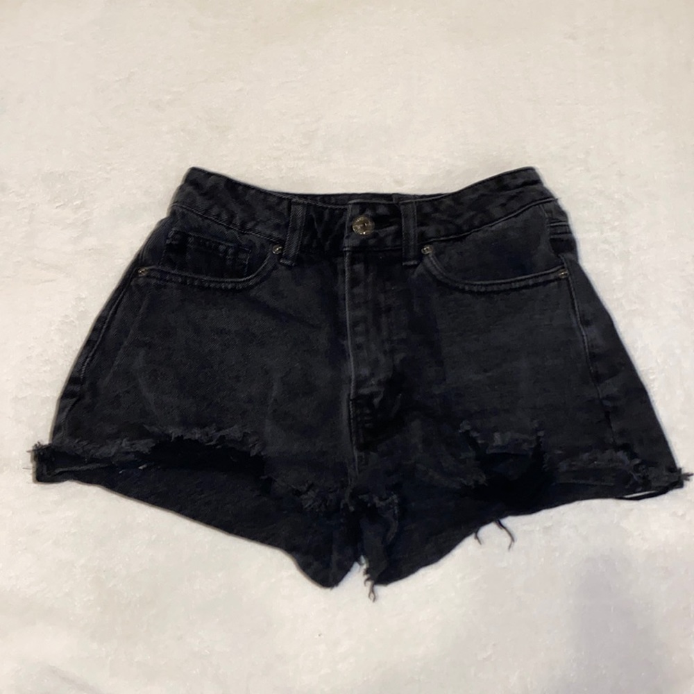Forever 21 black jean shorts, distressed, size 26